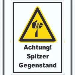 Achtung Spitzer Gegenstand Aufkleber A8 (52x74mm)