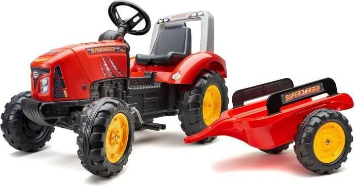 Falk Tret-Traktor Supercharger met stuur en aanhanger voor kinderen vanaf 3 jaar