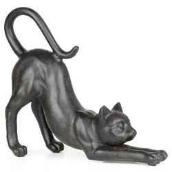 Moritz Dekoration Deko Katze schwarz Polyresin Cat streckt sich Katzenhocker