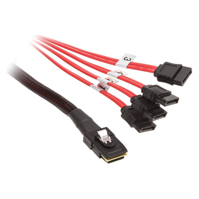 InLine SAS-Kabel (OCF), 1x Mini-SAS zu 4x SATA (75 cm, SAS) (27610)
