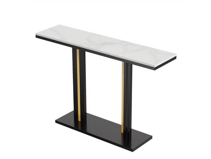 Console Meuble Entrée Marbre - Table Console Noire Doré Meuble d'Entrée pour Couloir Salon - 118x30x78cm Blanc