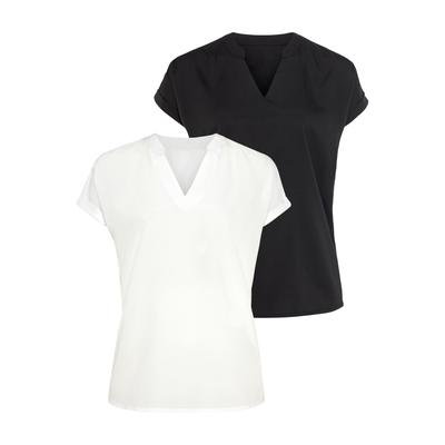 Blusentop FLASHLIGHTS, Damen, Gr. 38, schwarz-weiß (schwarz, weiß), Web, Obermaterial: 100% Polyester, figurumspielend, Blusen Blusentop, im Doppelpack