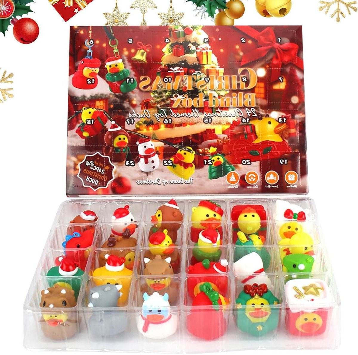 Kerstaftelkalender met 24 mini badeendjes, Multicolor, 32 x 23,5 cm