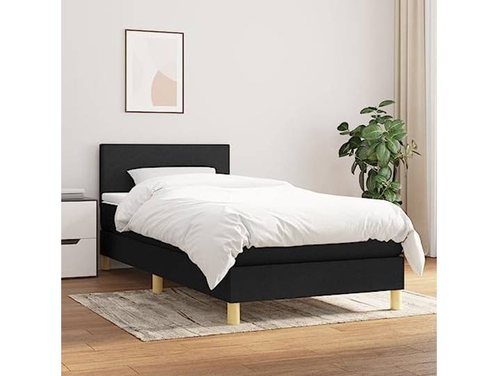 RJPLMFV Lattenrost, Matratze, Schwarz, 90 x 200 cm, Stoff Verstellbarer Kopf, Taschenfedern, mittelharte Unterstützung, weicher Matratzenschoner, inkl. Anleitung