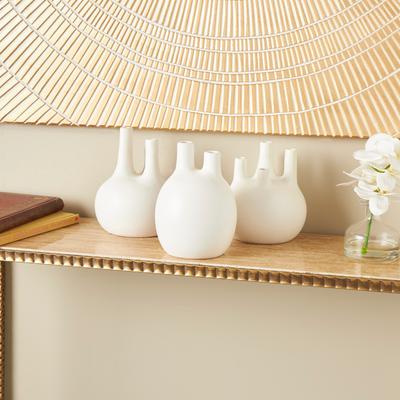 CosmoLiving by Cosmopolitan Black or White Ceramic Round Bud Vase with Multiple Openings (Set of 3)