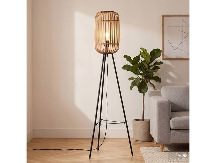 Stehleuchte Woodrow 45 x 130 x 45cm Braun Material: Holzwerkstoff, Metall Metallart: Eisen Oberfläche Holz: Naturbelassen Oberfläche Metall: