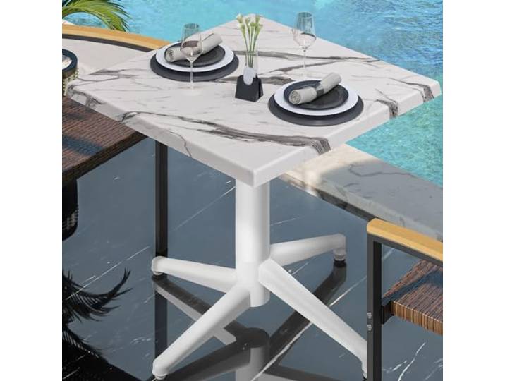 GGMMÖBEL WAP Bistro Außen Tisch B:T:H 70 x 70 x 74 cm Weiß Marmor/Weiß Quadratisch Bistro Tisch Gastro Tisch