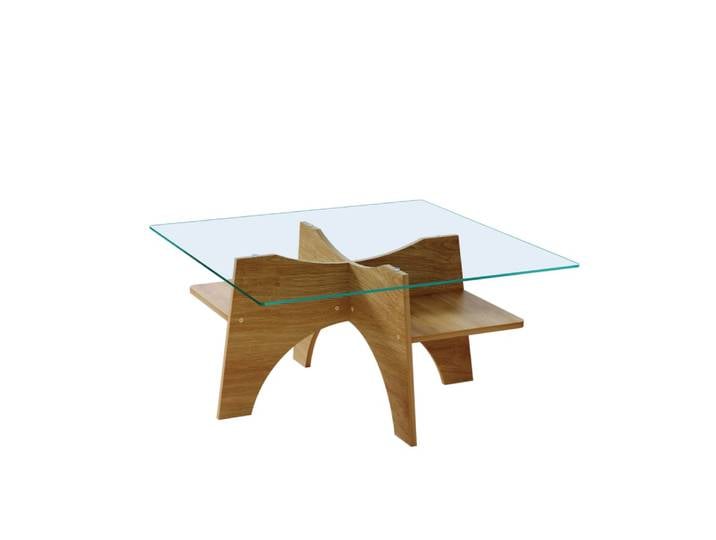 Table basse en verre transparente avec étagère 80x80x40 cm