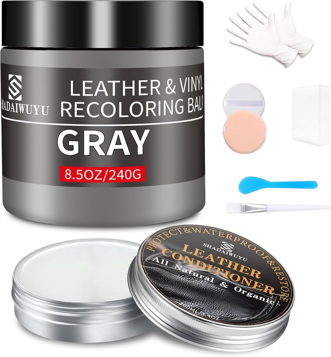 SnelShoppen Grey Leather Color Balm - Leer Reparatie Kit 100ml voor Meubels en Auto Interieur