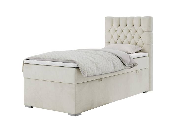 MKS Boxbett Pera 90/200 Beige Velvet - H3 - Rechts Seite, H3, Rechteckig, 90x200 cm, Schlafzimmer, Betten, Boxspringbetten