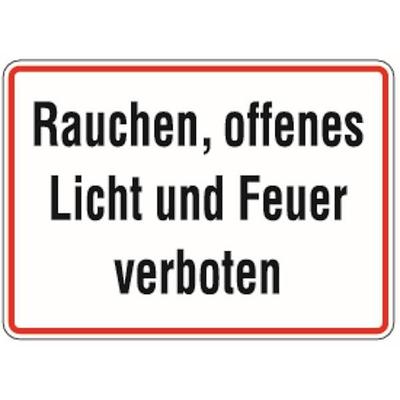 Hinweisschild, Rauchen, offenes Licht und Feuer verboten, 250 x 350 mm, Aluminium geprägt - 350x250x0.45 mm Aluminium geprägt