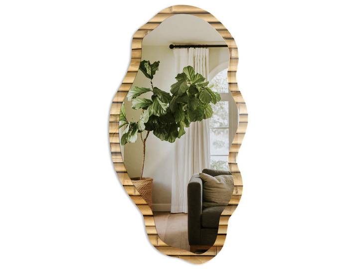 Tulup Spiegel 90x45 cm asymmetrisch mit Druck - Bambusmuster, Transparent, Glas, Organisch, 45x90x0.4 cm, Spiegel, Wandspiegel