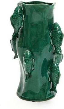 LuxenHome Marine Green Ceramic Fish Tall Vase