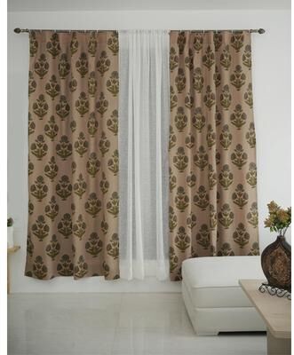 Fabdivine Hand Block Printed Floral Linen Rod Pocket Curtain Panel - Badsha
