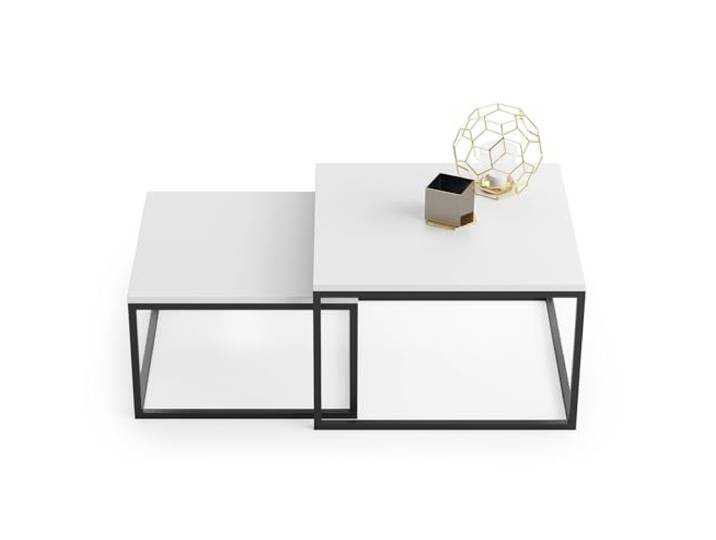 Home Collective Couchtisch 2er Set schwarz 42cm und 36cm hoch, Beistelltisch Loft Design, 2 in 1 Verschachtelung, Kratzfeste Oberfläche, Wohnzimmer