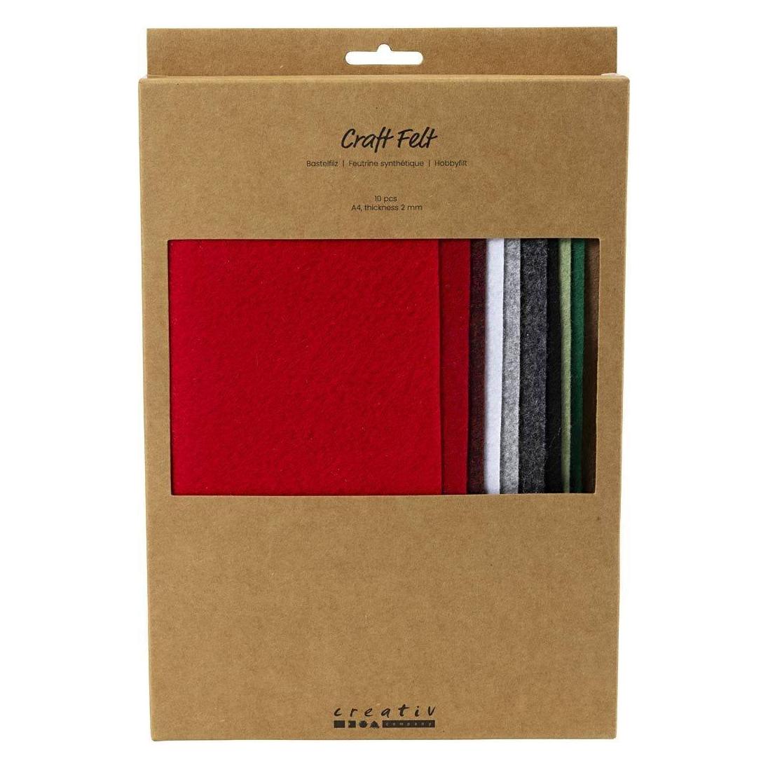 Creativ Company Bastelfilz 10 Stück, Sortiert, Weihnachtsfarben (29.70 x 21 cm) (45529)