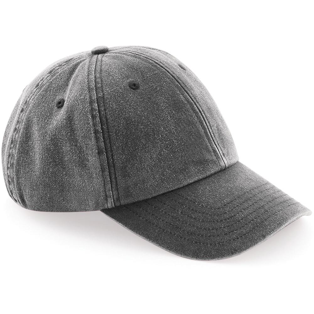 Beechfield Unisex Laag Profiel Vintage Denim-Look Cap (Vintage Zwart)