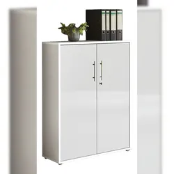 moebel-dich-auf Aktenschrank TABOR niedrig in weiß / weiß Hochglanz