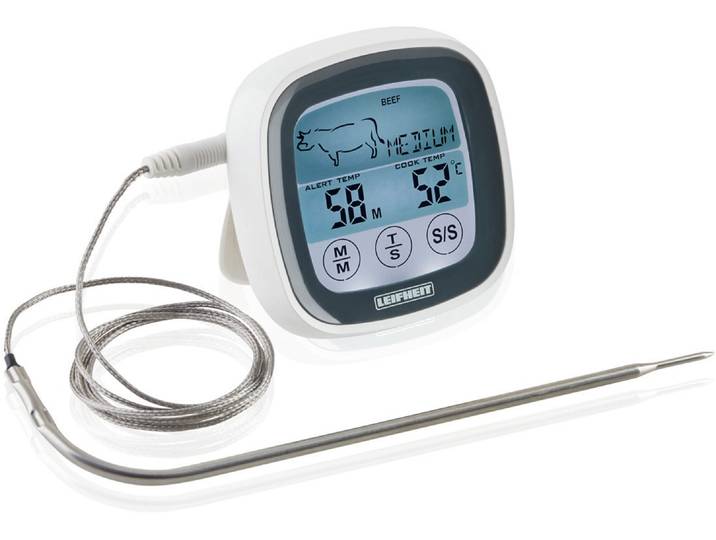 Bratenthermometer LEIFHEIT, weiß, B:3,8cm H:21,5cm T:8,3cm, Kunststoff, Temperaturmessgeräte, Bratenthermometer, mit Timerfunktion, digital