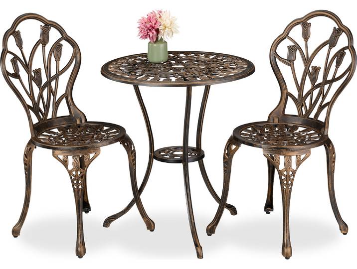 Ensemble de mobilier de jardin Relaxdays\, 3 pièces (table et 2 chaises)\, en fonte d'aluminium\, style antique\, salon de jardin\, noir/bronze