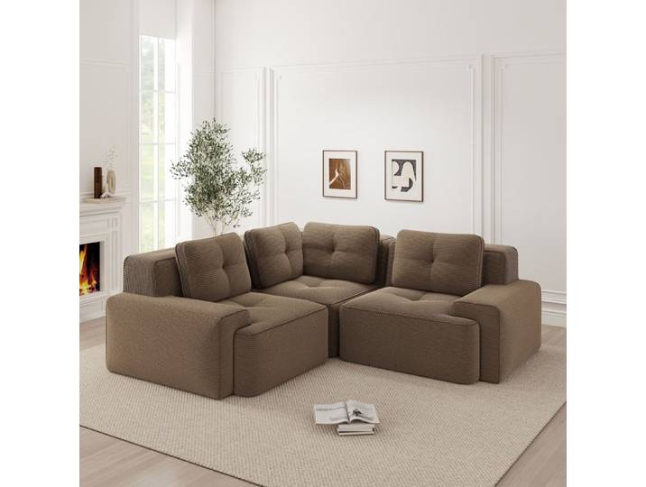 Canapé d'angle modulable marron assise profonde 74 cm multiconfiguration sans montage