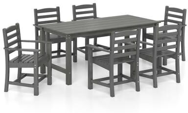 Costway 7 Pieces Outdoor Dining Table Set for 6 People 67 Inch HDPE Patio Rectangle Table and 6 Armchairs-Gray