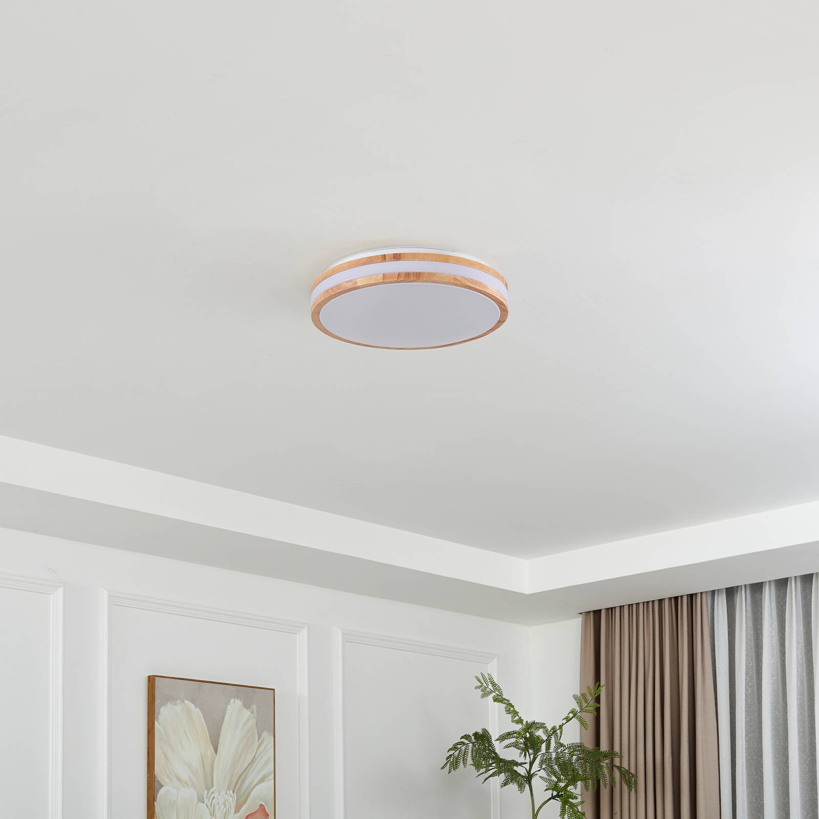 LED Deckenlampe Emiva Lindby, Holz hell, für Wohn- / Esszimmer, Holz, Modern, LED Deckenleuchte