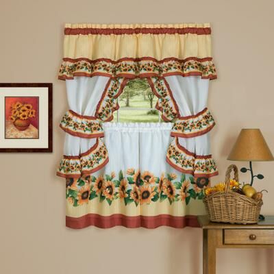 "Wide Width Black Eyed Susan Cottage Window Curtain Set by Achim Home Décor in Spice (Size 57"" W 24"" L)"