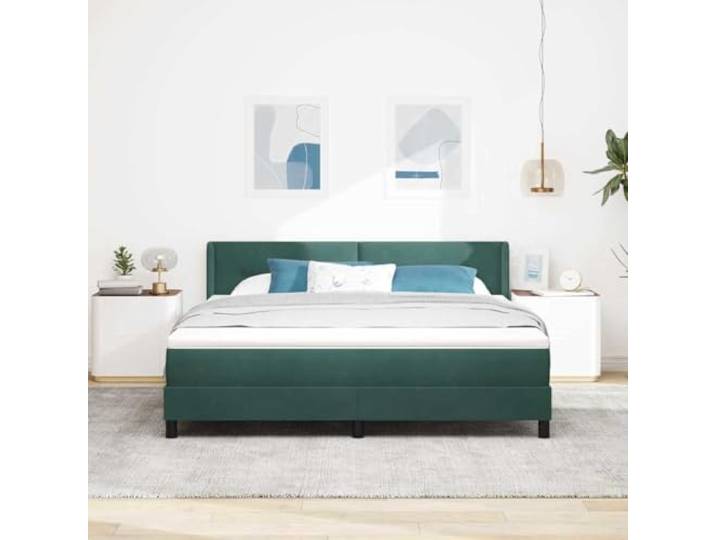 KTHLBRH Doppelbett 180 x 200 cm dunkelgrün mit Kopfteil Massivholz, Federkernmatratze, verstellbares Kopfteil, Beine aus schwarzem Metall