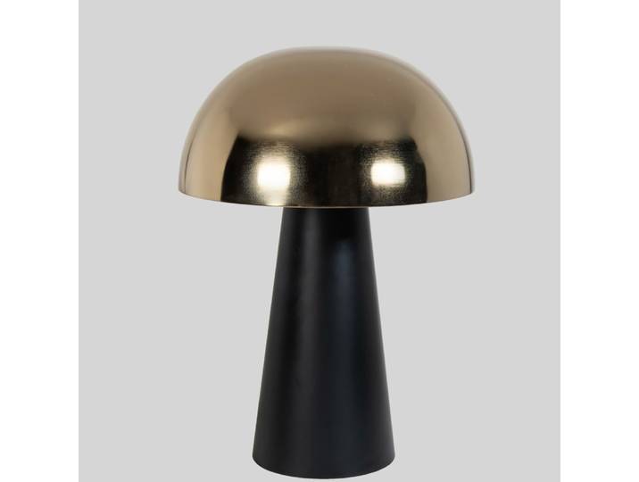 Schwarze Eisenlampe mit goldenem, hutförmigem Lampenschirm