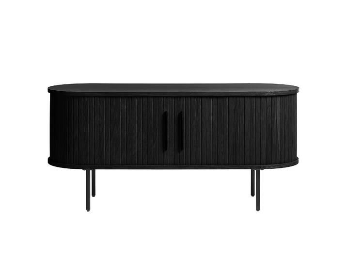 Buffet bas Maqueda 120 cm MDF panneau de fibres à densité moyenne Plaqué bois véritable Acier thermopoudré Noir/Chêne noir 120 x 56 x 40cm
