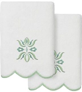 Authentic Hotel and Spa 100% Turkish Cotton FLOWER CREST Scallop Embellished Towel Collection