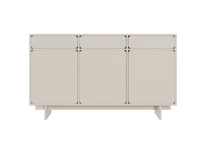 Drehtür-Kommode Wuwu mit drei Schubladen, 150 cm, grau-beige
