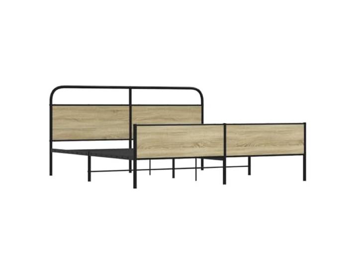 KTHLBRH Bettgestell Metall Eiche Sonoma 180 x 200 cm Lattenrost, robuster Stahl, Kopf- und Fußteil, einfache Montage