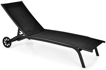 Costway 6-Poisition Adjustable Outdoor Chaise Recliner with Wheels-Black