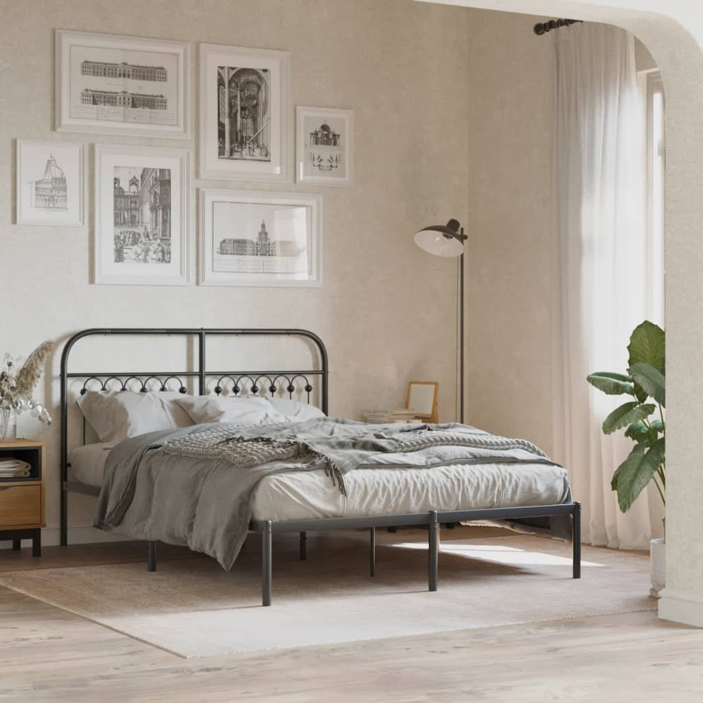 DEvidaxl Vidaxl Bed Frame with Metal Headboard Black 135cm x 190cm