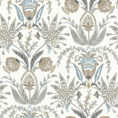 York Wallcoverings Seaside Jacobean Taupe & Blue Wallpaper