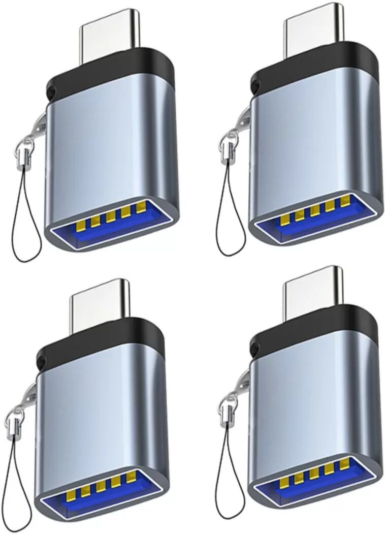 INF 4er-Pack USB 3.0-auf-Typ-C-Adapter mit Trageschlaufe – OTG-Adapter aus Aluminiumlegierung, kompatibel mit Huawei, Grau