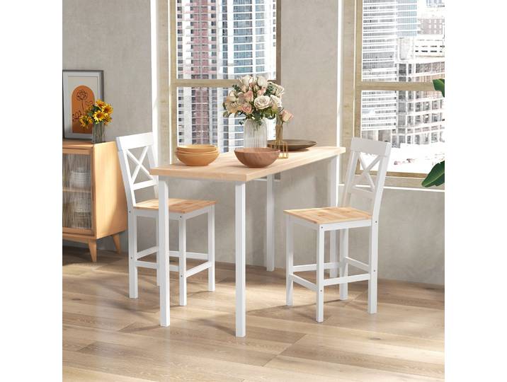 HOMCOM Lot 2 Tabourets Bar Dossier Haut Bois Blanc 41x46x97,5cm