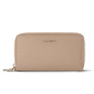 Geldbörse LAZAROTTI "Bologna Leather XL Double Zip-Around Geldbörse RFID Leder 20 cm", Damen, beige, Leder, Kleinlederwaren