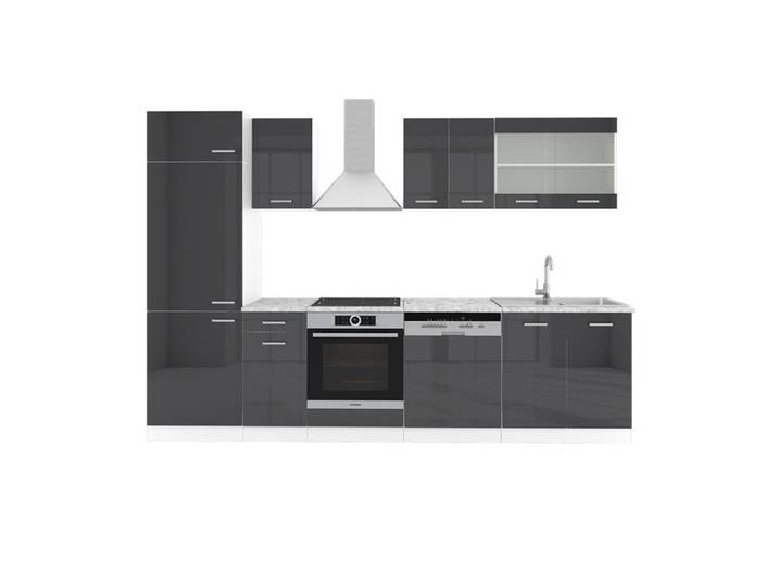 Cuisine R-Line 300cm sans PT Anthracite Haute brillance/Blanc Vicco 29292