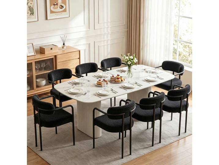 Lot de 8 Chaises de Salle à Manger - PULUOMIS - Assise Rembourrée - Chaise en Métal - Scandinave - Noir