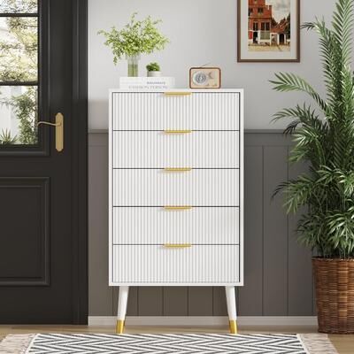 Garvee "Modern 5-Drawer Fluted Dresser, 57"" Wide Wood Chest of Drawers"
