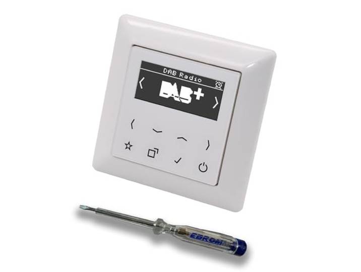 JUNG Smart Radio Unterputzradio DABAWW DAB+ Set mit 1-fach Rahmen im JUNG AS 500 System, Farbe: alpinweiß und EBROM Phasenprüfer zur Montage des DAB Plus Geräts