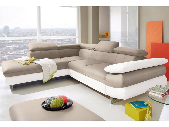 COTTA Ecksofa Solution L-Form, Design Sofa, bequeme Wellenunterfederung, Design Fuß, mit Arm- & Kopfteilverstellung, wahlweise mit Schlaffunktion