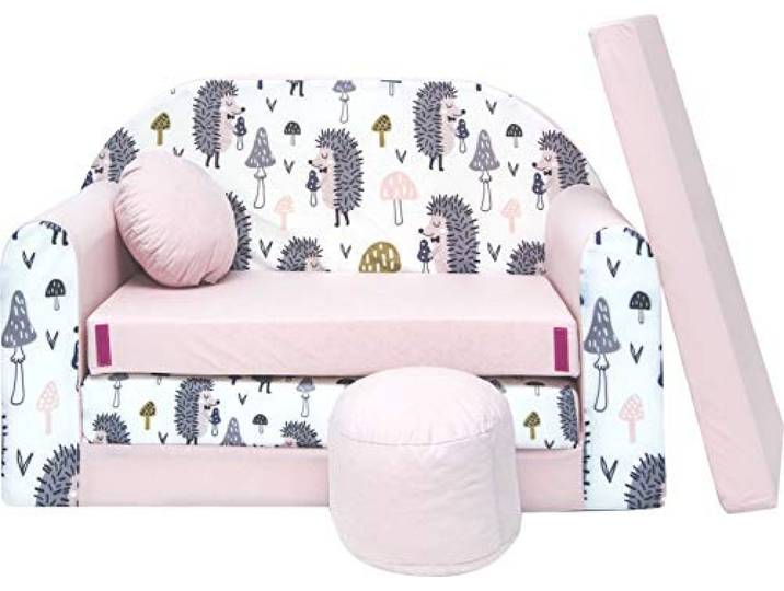 BDW Schlafsofa für Kinder mit Sitzhocker/Kissen, Coton, LILA 168 x 98 x 60 cm