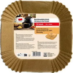 Backpapier für Heißluftfritteuse eckig 24x24 cm hitzebeständig, Anti-Haft-Beschichtung