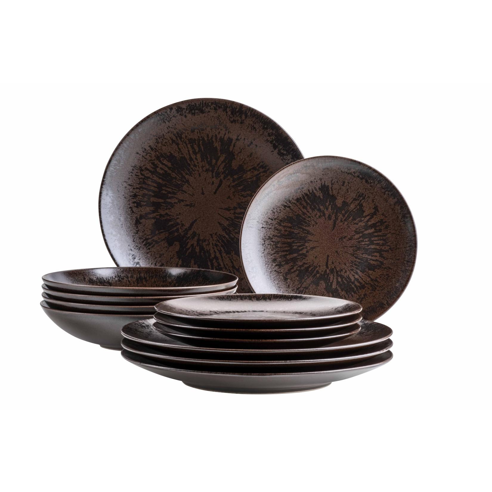 Mäser Tafelservice, Keramik Metallic Bronze Schwarz, Braun