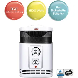 Mauk PTC Keramikheizlüfter 360 Grad 1500W mit Ventilatorfunktion