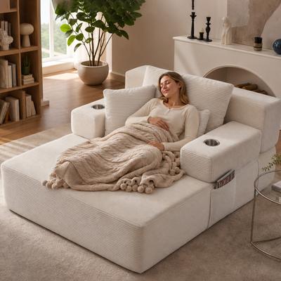 Dovelina Luxurious Plush Corduroy Chaise Lounge with 3 Pillows Convertible Sofa Bed with Storage
